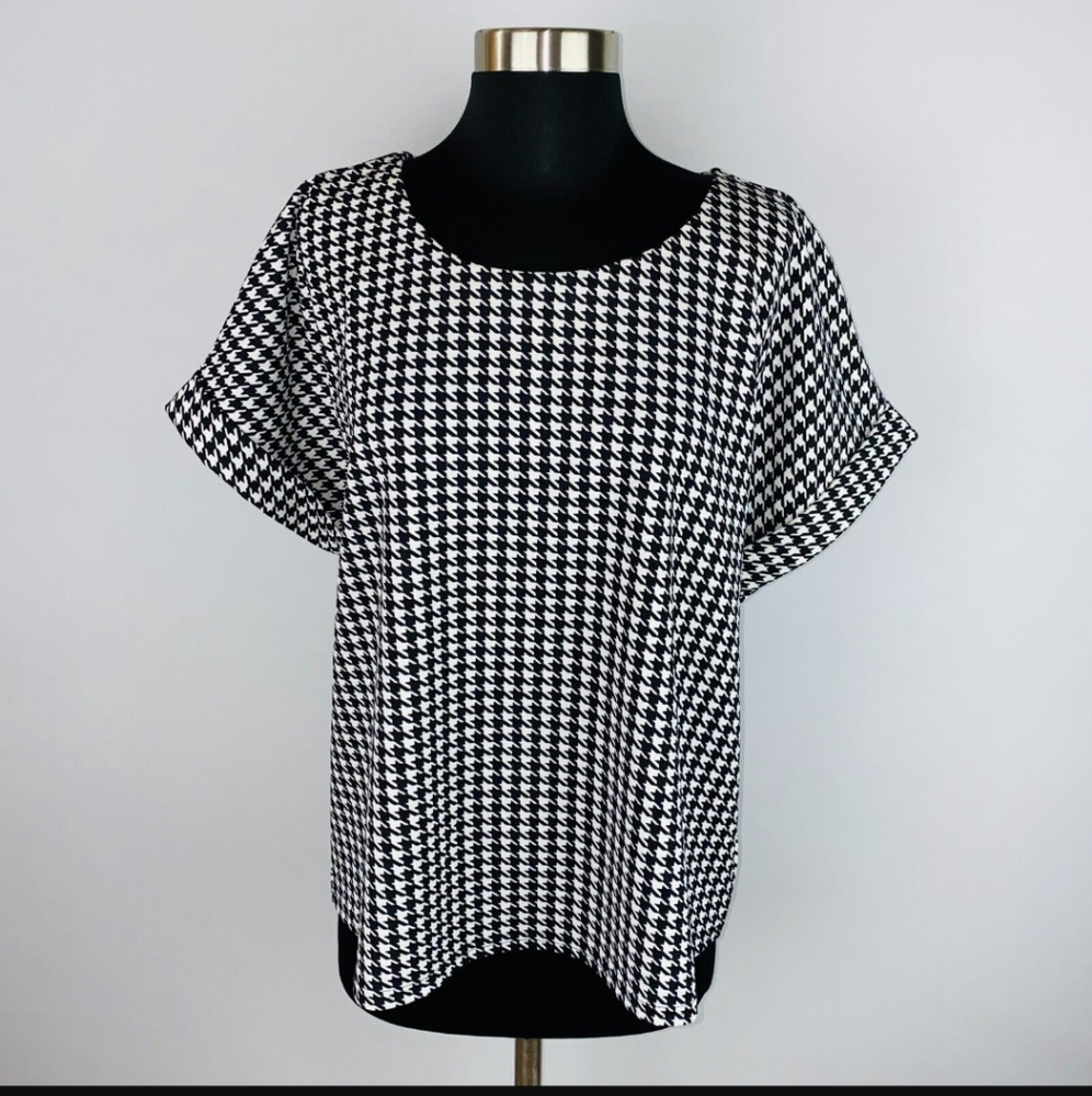 NWOT Melloday Chic Black and White Houndstooth Dress Top Size L